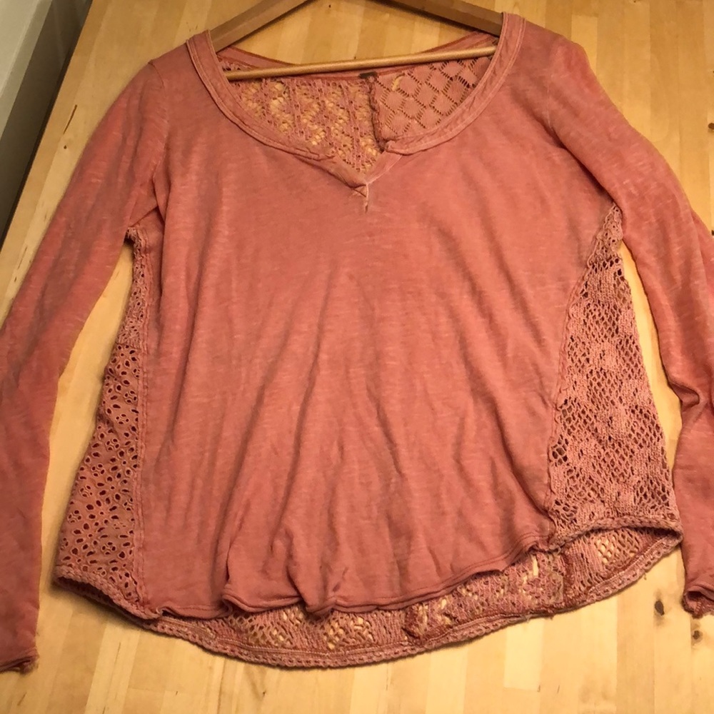 Free People long sleeve lace back cotton tee